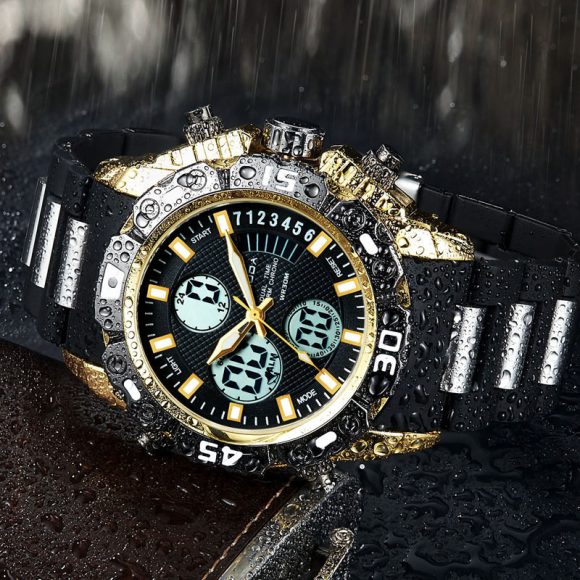 Electronic double display quartz watch men's steel belt business watch - Image 2