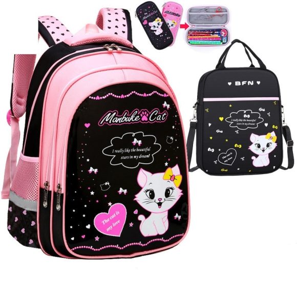 Kids School Cute Cat Print Backpack - Image 2