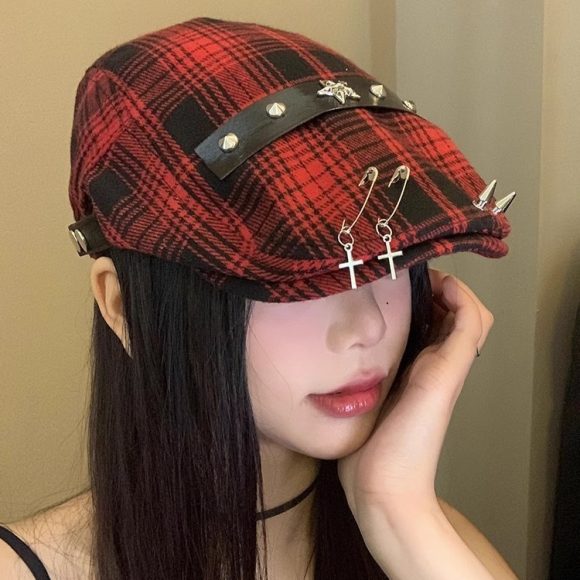 Dark Street Fashion Advance Hats Women's Neutral Plaid - Image 6