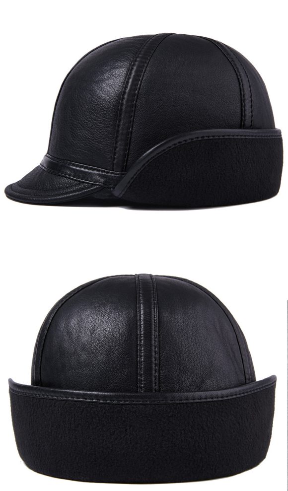 Casual Leather Men's Winter Sheepskin Velvet Thermal Outdoor Hat - Image 9