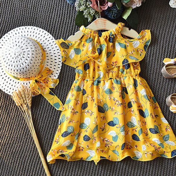 Kids Dress Girls Leaf Chiffon Sleeveless Holiday Bohemian - Image 4