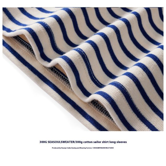 Classic Retro Cotton Striped Round Neck Casual Long Sleeve T-shirt Men - Image 6
