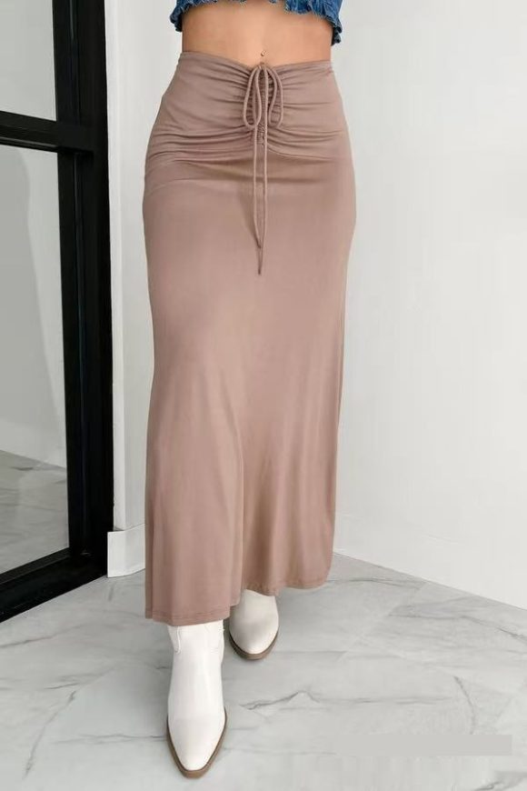 European And American Drawstring Stitching Su Pleated Solid Color Women's Skirt - Image 5