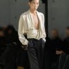 French Drape Low-cut Cinched Pleated Long Sleeve Shirt
