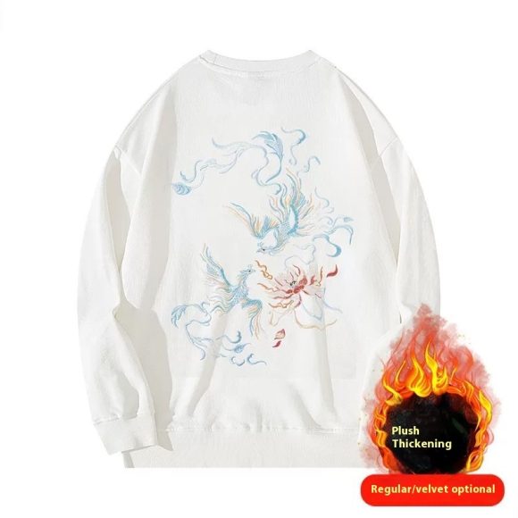 Men's Fleece Padded Coat Embroidered Shirt Round Neck - Image 8