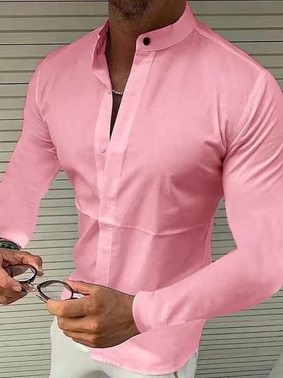 Men's Shirt Made Of Pure Colored Imitation Silk Fabric - Image 6