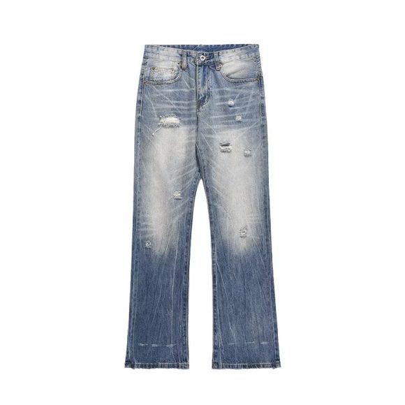 Washed Light Blue Ripped Jeans For Men - Image 4