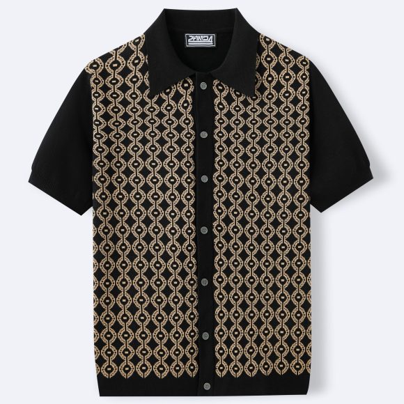 Summer Tencel Short-sleeved Sweater Lapel Jacquard Cardigan For Men - Image 4