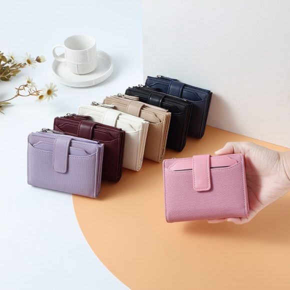 Women's Short Solid Color Leather Wallet - Image 2