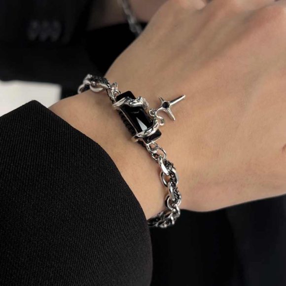 Black Onyx Eight-pointed Stars Bracelet Men's Necklace Suit - Image 6