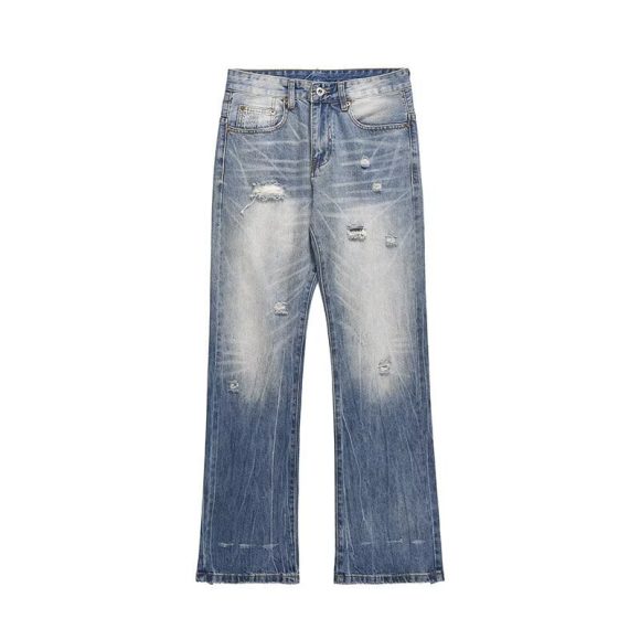 Washed Light Blue Ripped Jeans For Men - Image 3