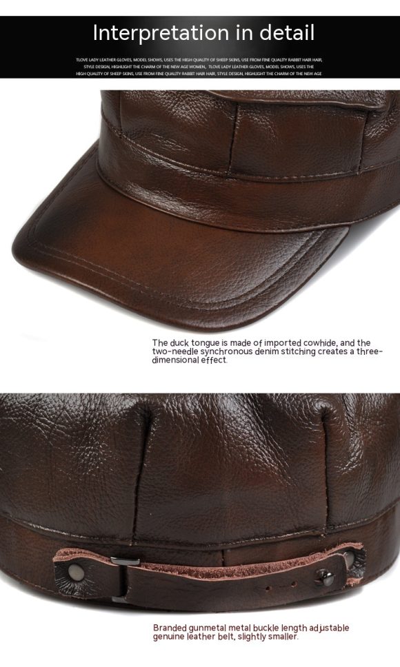 Autumn And Winter Men's Genuine Leather Octagonal Cap - Image 8