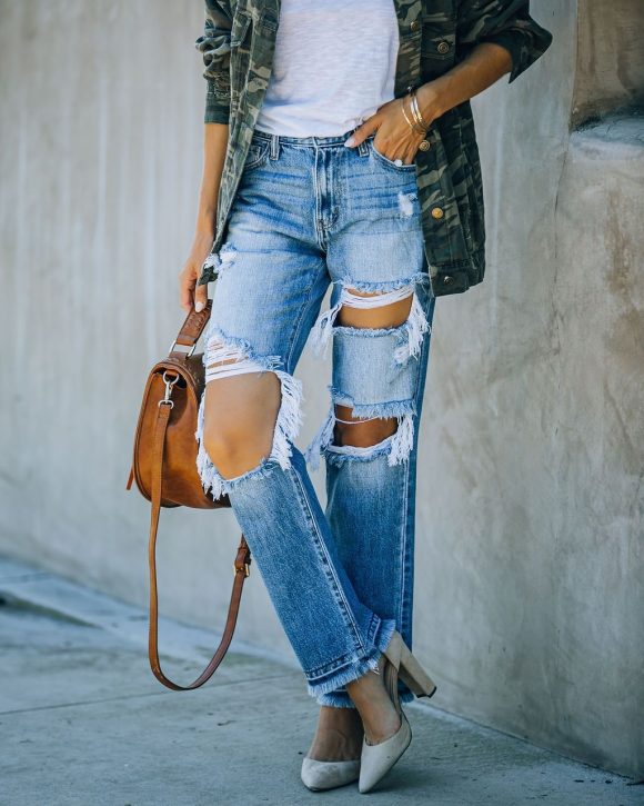 Ripped Foot Burr Fashion Straight Pants - Image 3