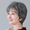 Women's Flower White Short Straight Top Old Flower White Mixed Human Hair Wigs