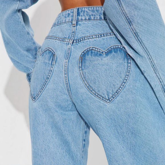 Straight Slimming Trousers Love Pocket High Waist Loose Jeans - Image 2