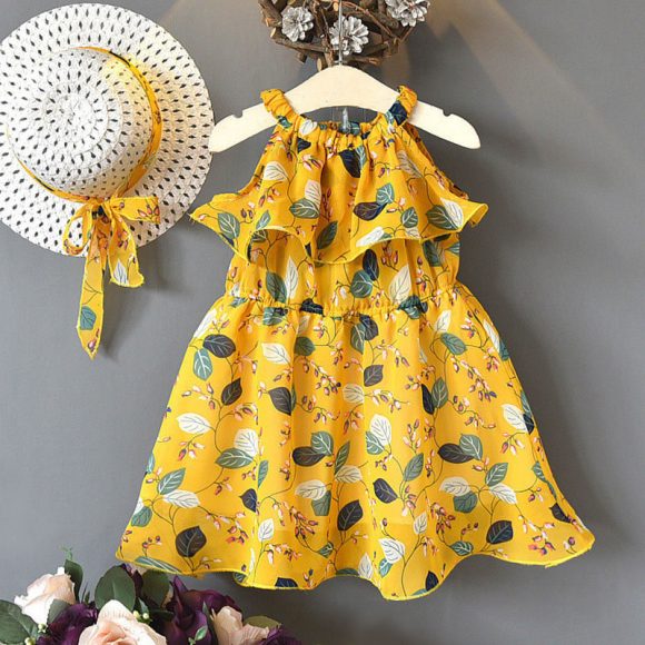Kids Dress Girls Leaf Chiffon Sleeveless Holiday Bohemian - Image 2