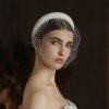 French Hepburn Style Bridal Veil White Vintage Beaded Large Meshed Net Mesh Headband - Image 4