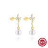 Sterling Silver Horse Eye Rhinestone Pearl Eardrops - Image 2