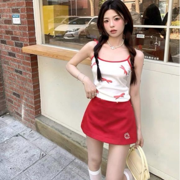 Slim Fit Hot Girl Hip Skirt New Pure Desire Cute Red A- Line Skirt Women - Image 5