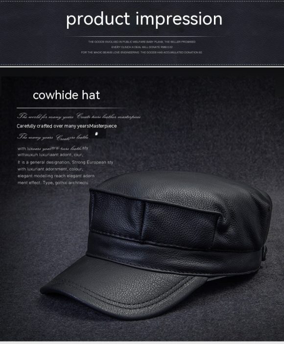 Autumn And Winter Men's Genuine Leather Octagonal Cap - Image 2