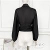 French Drape Low-cut Cinched Pleated Long Sleeve Shirt - Image 4