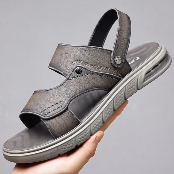 New Summer Genuine Leather Double Sole Middle-aged And Elderly Casual Beach Non-slip Men's Sandals - Image 2