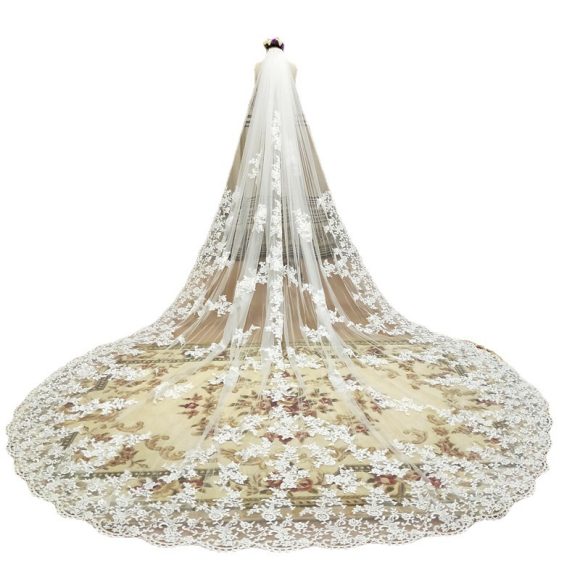 New Pattern Cathedral Length Bridal Lace Veil - Image 3