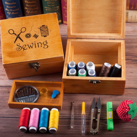 Needle Money Box Household Portable Sewing Needlework Student Dormitory Small Wooden Box Sewing Sewing Kit Hand-Stitched - Image 3