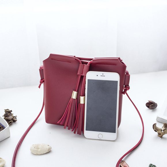 Women's Tassel Mini Mobile Phone Coin Messenger Bag - Image 2