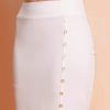 European And American Women's Clothing Sunken Stripe Rib Temperament Split Button Sheath High Waist Skirt - Image 5