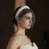 French Hepburn Style Bridal Veil White Vintage Beaded Large Meshed Net Mesh Headband - Image 3