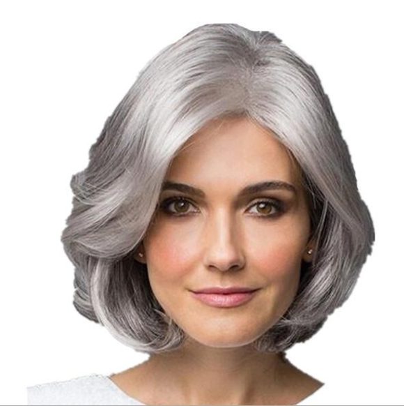 Silver gray short curly hair fluffy realistic bobo head short hair - Image 5