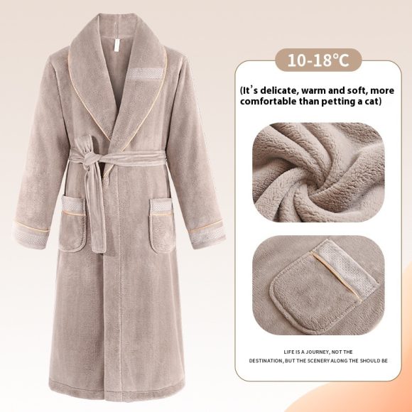 Winter Fleece Lining Plus Size Milk Fiber Homewear Mid-length Men's Pajamas - Image 7
