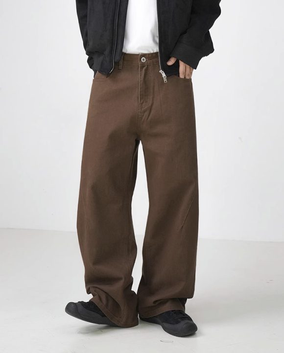 Washed Cotton Retro Brown Straight-leg Trousers - Image 5