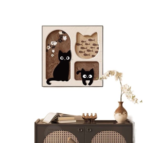 Cute Cat Dining Roomliving Room Cream Style Desktop Decorative Painting - Image 4