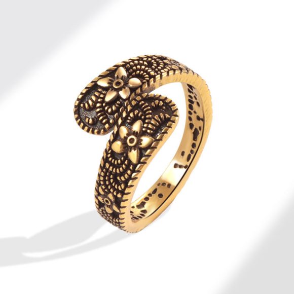 Niche Heavy Industry Design Ancient Golden Flower Irregular Open Ring
