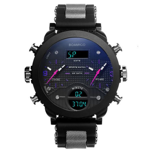 Men's watch electronic quartz double display watch 3 time zone waterproof watch - Image 10