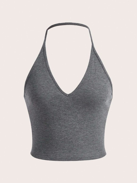SHEIN EZwear Summer Solid Crop Halter Top - Image 3