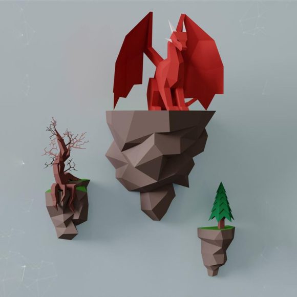 Dragon Paper Model Sitting On The Island Home Wall Hanging Wall Decorations - Image 3