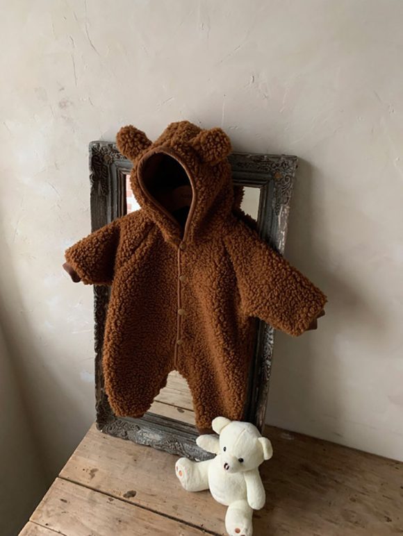Baby Winter Boys And Girls Bear Double-sided Lamb Hooded Cotton Jersey - Image 4