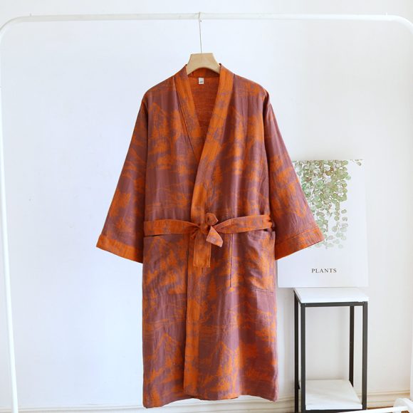Couple Cotton Loose Bathrobe Lace Bathrobe Women's Double Jacquard Pajamas - Image 5