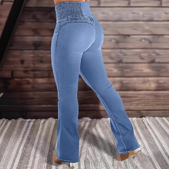 Women's Stretch Button Denim Pants - Image 6