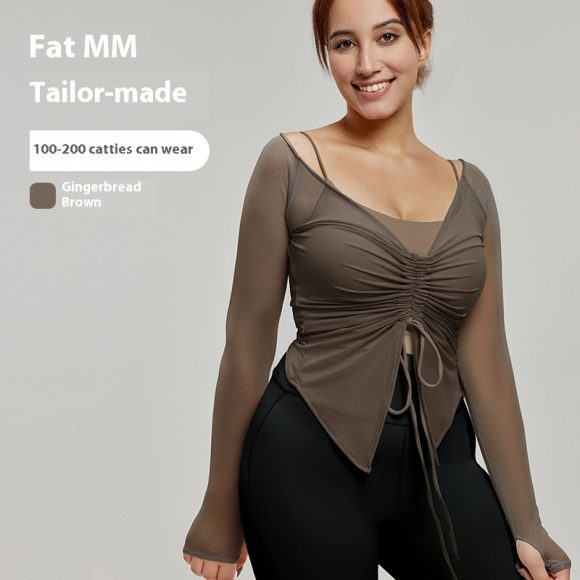 Plus Size Yoga Wear Blouse Long Sleeve Fat Top - Image 5