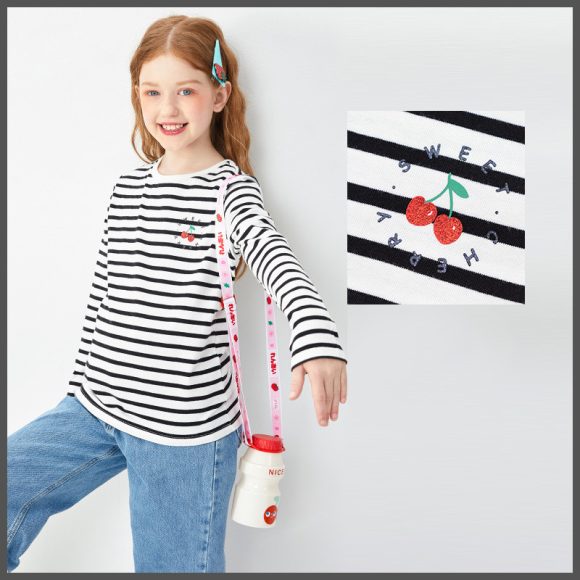 Children's Clothing Girls T-shirts Long-sleeved Girls Big Kids Sweet Cotton Bottoming Shirt - Image 3
