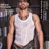New Men's Cross-strap Vest Striped Thin Transparent High Elastic Skin-friendly Top