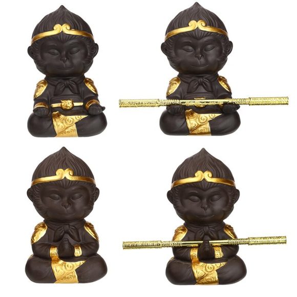 Chinese Purple Clay Kung Fu Tea Set Tea Pet Monkey King for Home Tea Tray Decoration Tea Tray Sun Wukong Statues Sculptures - Image 2