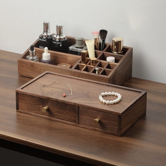 Solid Wood Cosmetics Storage Box Organizing Makeup Brush Drawer Rack - Image 3