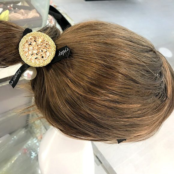 Round rhinestone pearl hair rope - Image 2