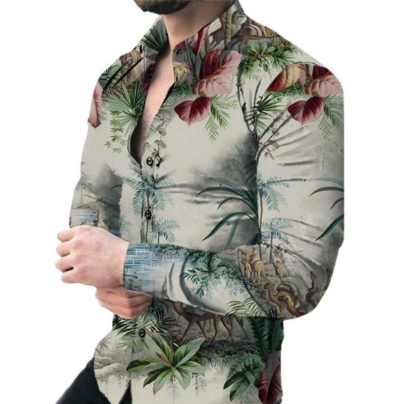Men's Casual Long Sleeved Large Floral Shirt - Image 5