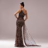 One-shoulder Diagonal Collar Leopard Sequined Evening Dress - Image 2